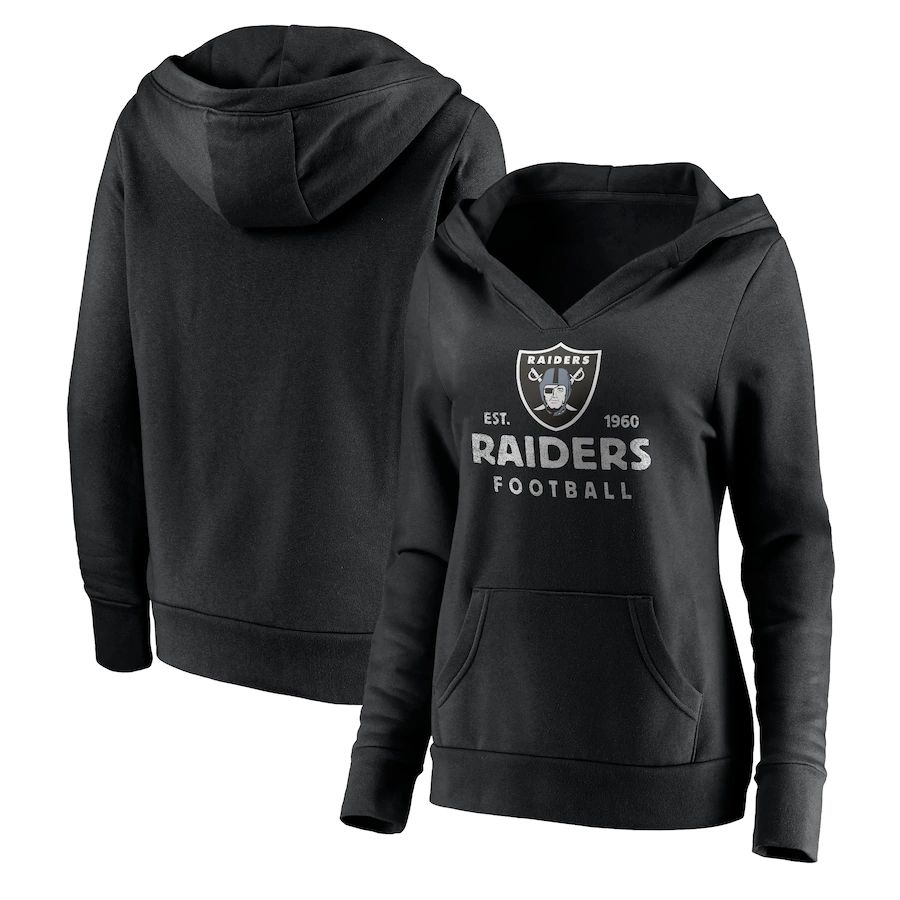 Women Oakland Raiders Fanatics Branded Black Vintage Arch V-Neck Pullover Hoodie->women nfl jersey->Women Jersey